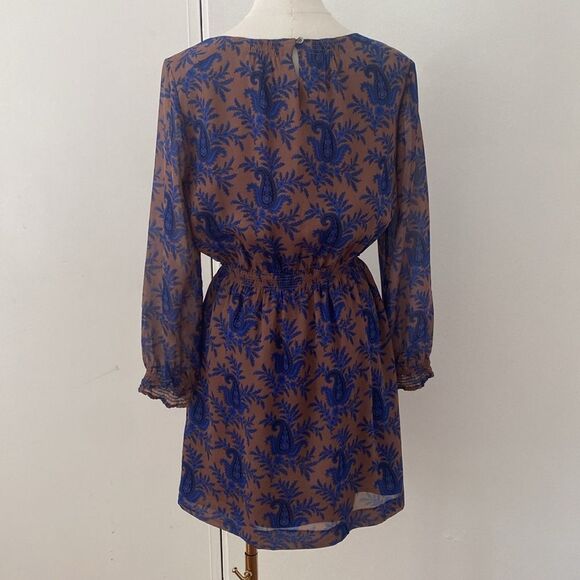 Madewell Broadway & Broome Blue and Brown Silk Paisley Mini Dress Size 6 - Picture 6 of 14